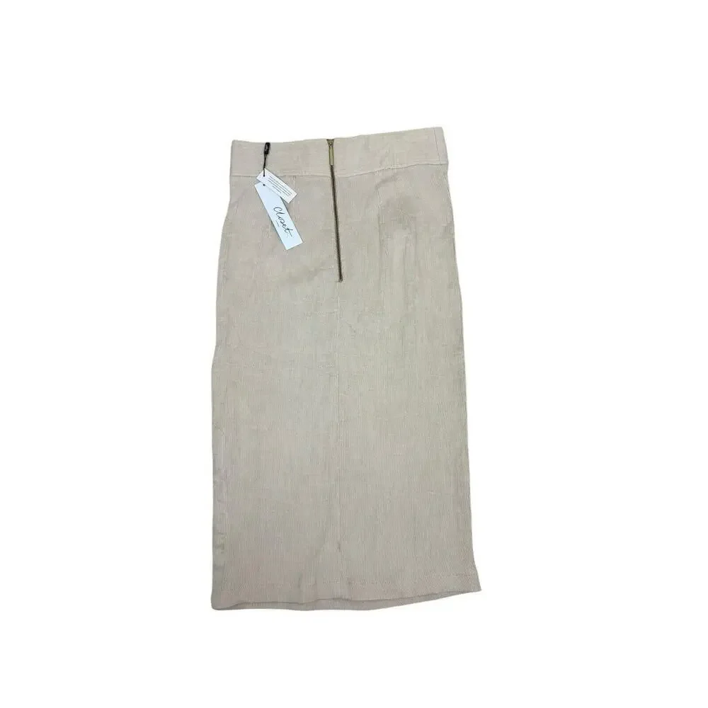 Closet London Skirt Womens‎ Size 4 Cream Ribbed Bodycon Minimalist Pencil NWT